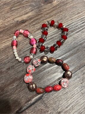 Handcrafted Red Mixed-Bead Stretch Bracelet Set
